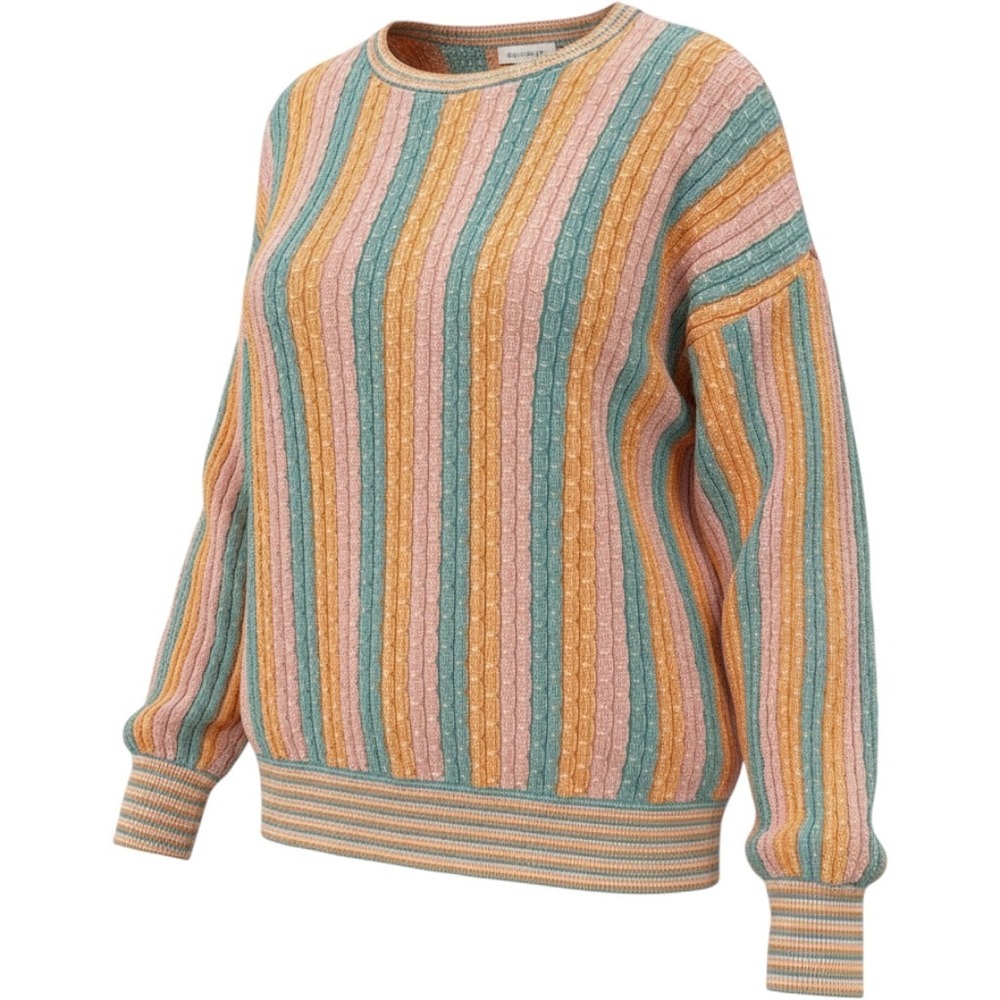 RVCA Womens Striped Knit Sweater Pink Orange Teal Crew Neck Long Sleeve Small